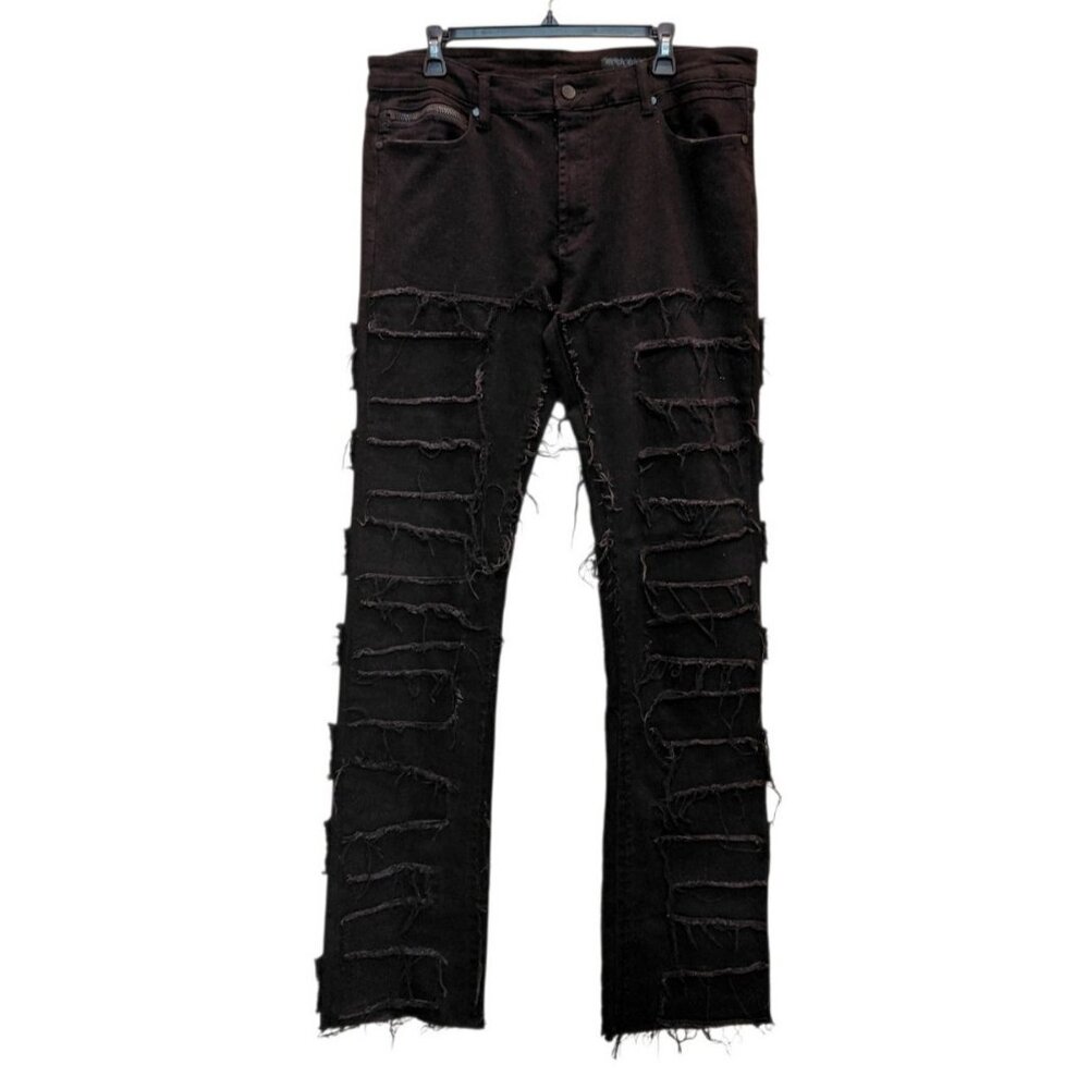 Rockstar Original RSM 225 Shake Black Stacked Flare Jean‎ Sz 38 Urban Streetwear